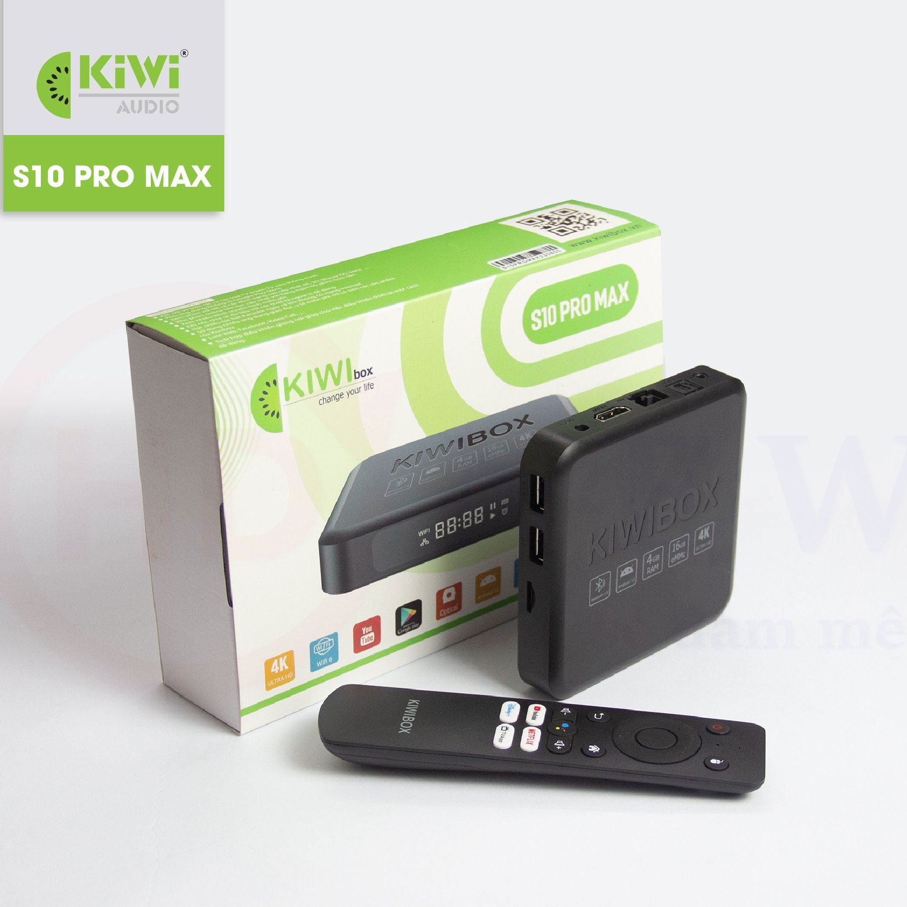Kiwibox S10 Pro Max - Android TV Box  4G/16G Bluetooth /Wifi / Điều Khiển Giọng Nói , Xem Truyền Hình Miễn Phí | Chính Hãng Kiwi box