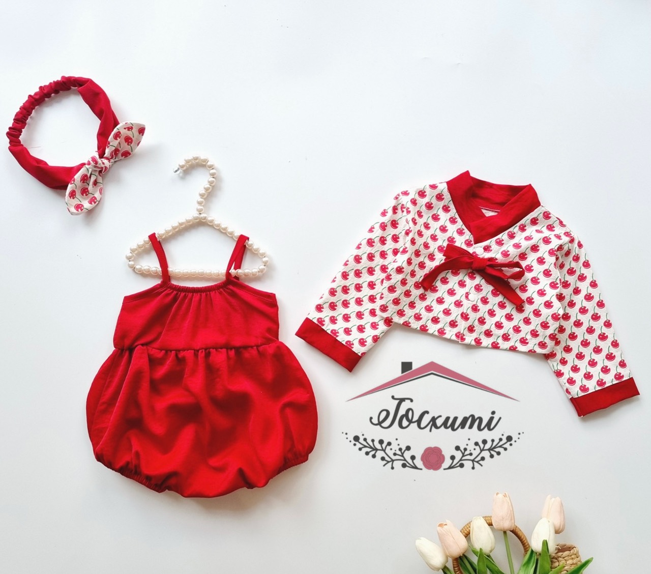 Bộ liền thân hanbok hàn cherry đỏ xinh iu - tocxumi