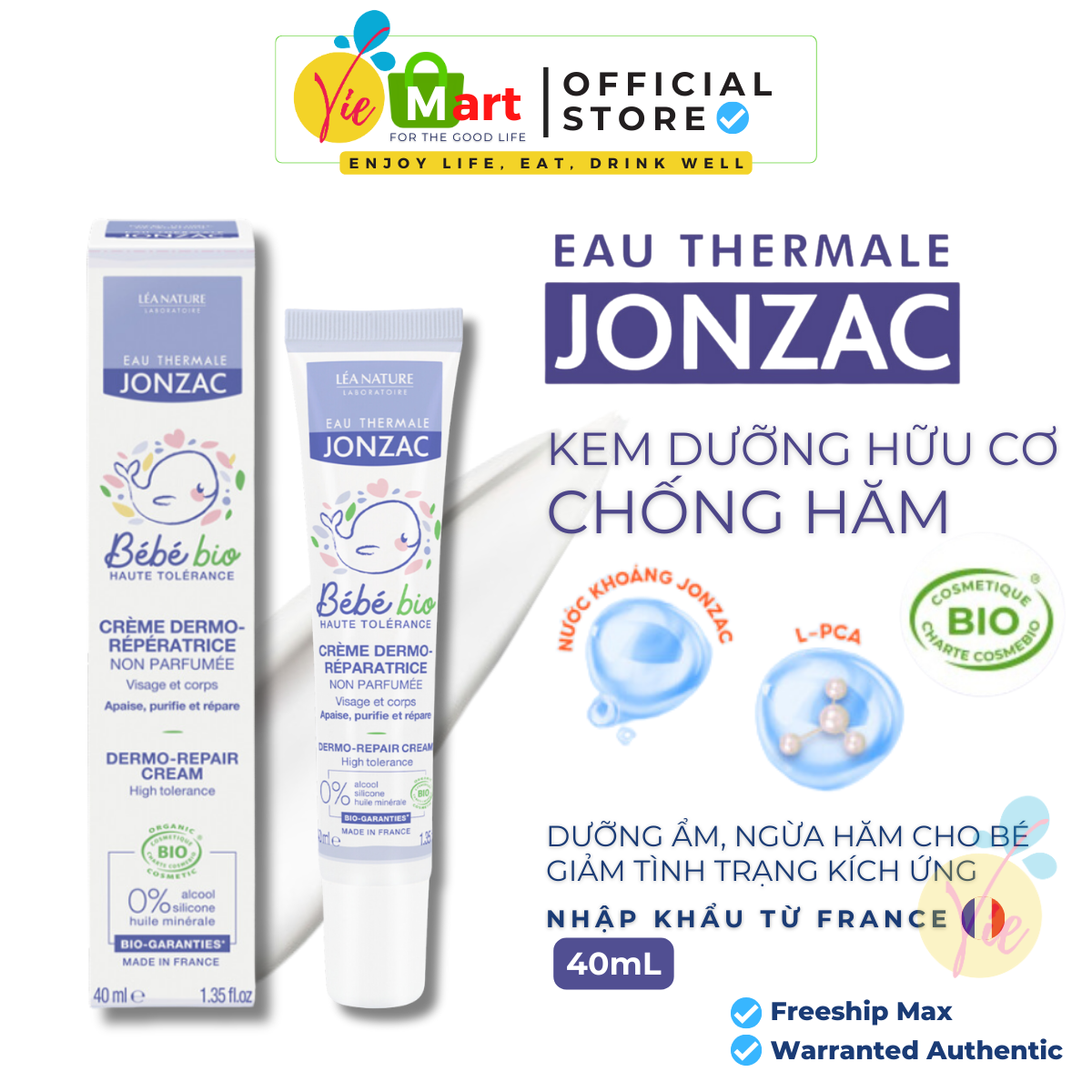 Kem Dưỡng Hữu Cơ Chống Hăm Dành Cho Bé Eau Thermale Jonzac Bébé Bio Dermo Repair Cream 40ml