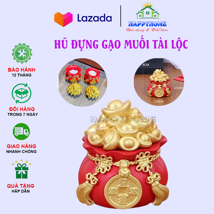 Hũ muối gạo tài lộc may mắn bày ban thần tài, lọ đựng gạo, muối phong thủy hình hũ vàng chiêu tài lộc
