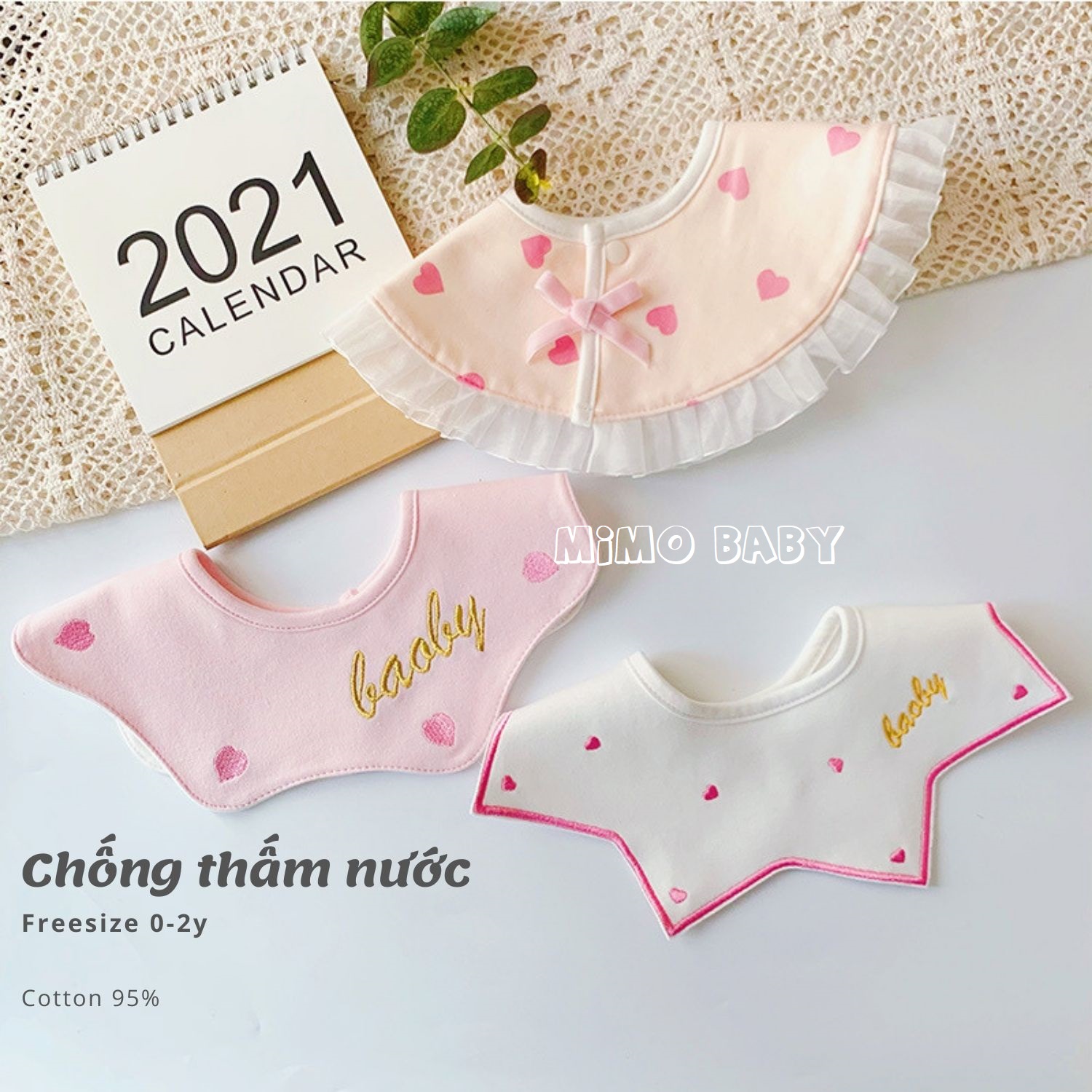 Yếm cổ tròn cotton cao cấp chống thấm nước phong cách hàn quốc Mimo Baby cho bé YC01