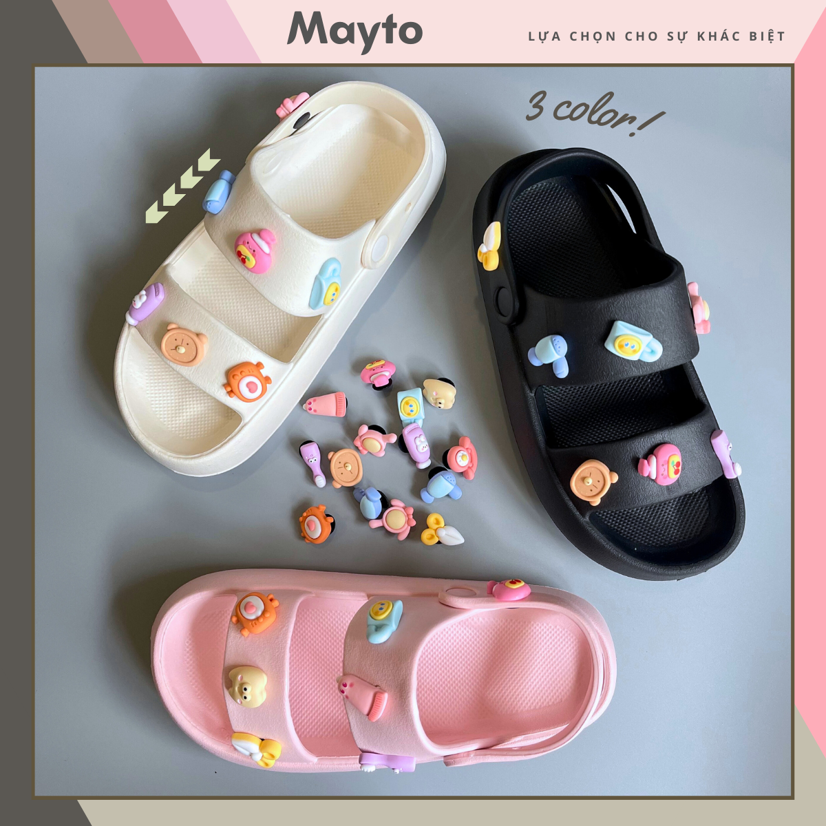 Giày sandal nữ kèm 14 jibbizt đồ vật xốp cao cấp eva dễ thuong qn-10 - mayto