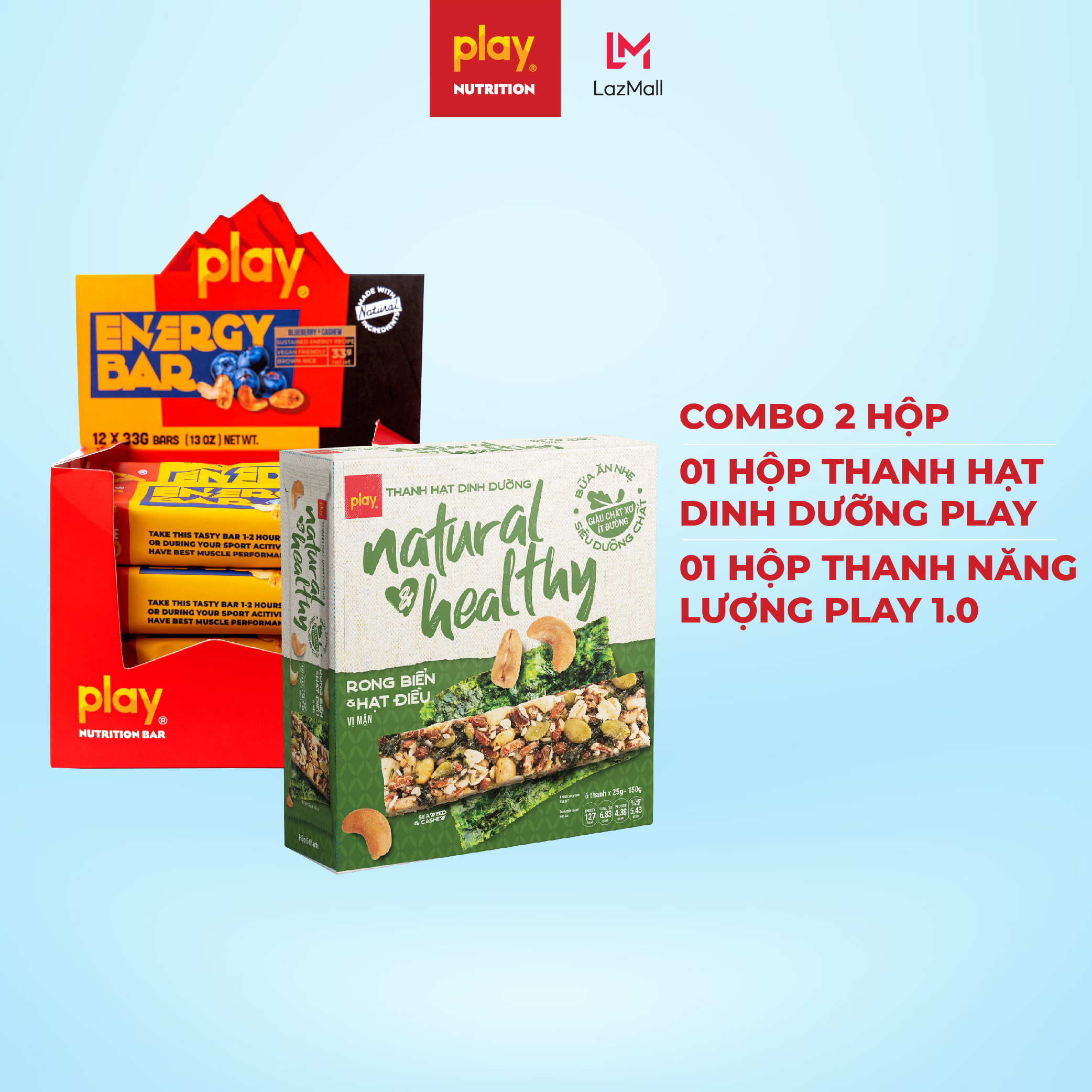 Combo 2 hộp Thanh hạt dinh dưỡng PLAY Natural Healthy + Thanh năng lượng PLAY 1.0