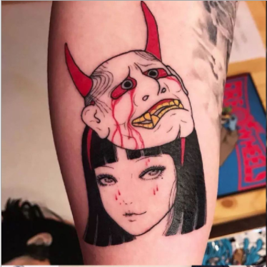 Hình dán tattoo Nanno đội mặt nạ quỷ style ma mị c25- miếng dán tạm thời size <10x6cm