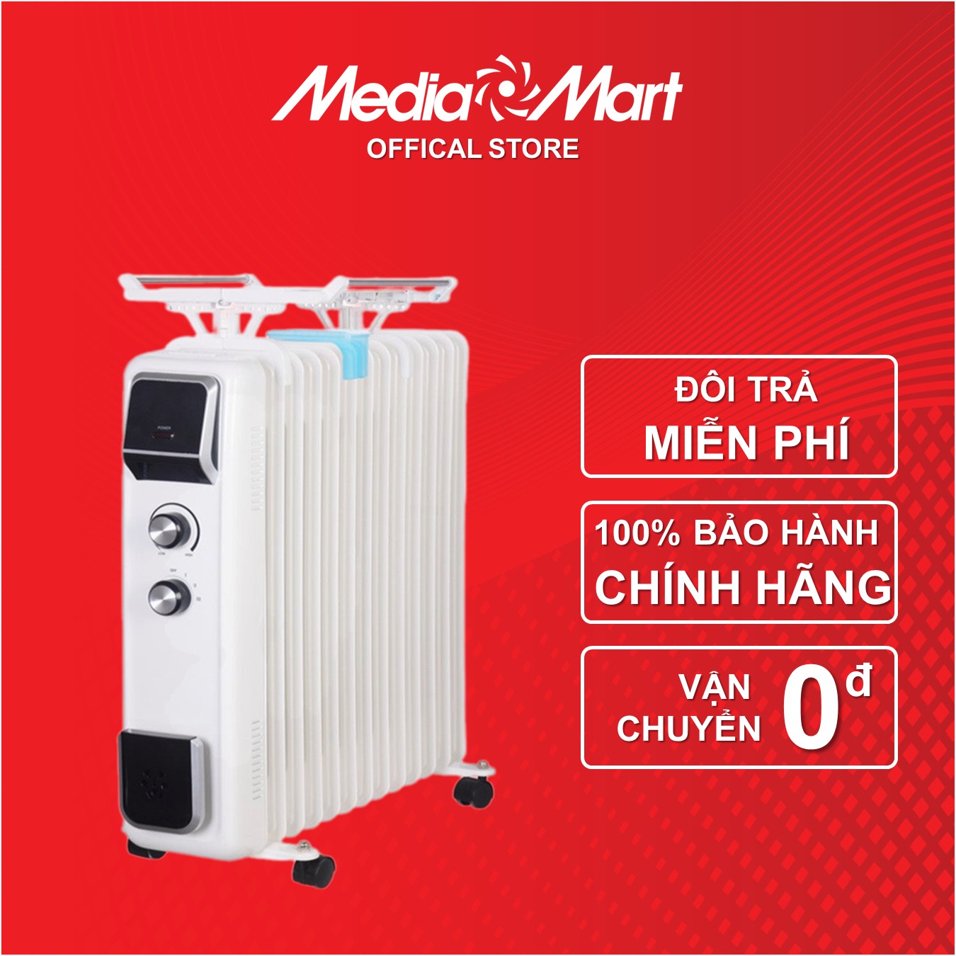  Máy sưởi dầu đa năng 13 thanh Roler RH-2115  Có giá phơi và hộp nước tạo ẩm  