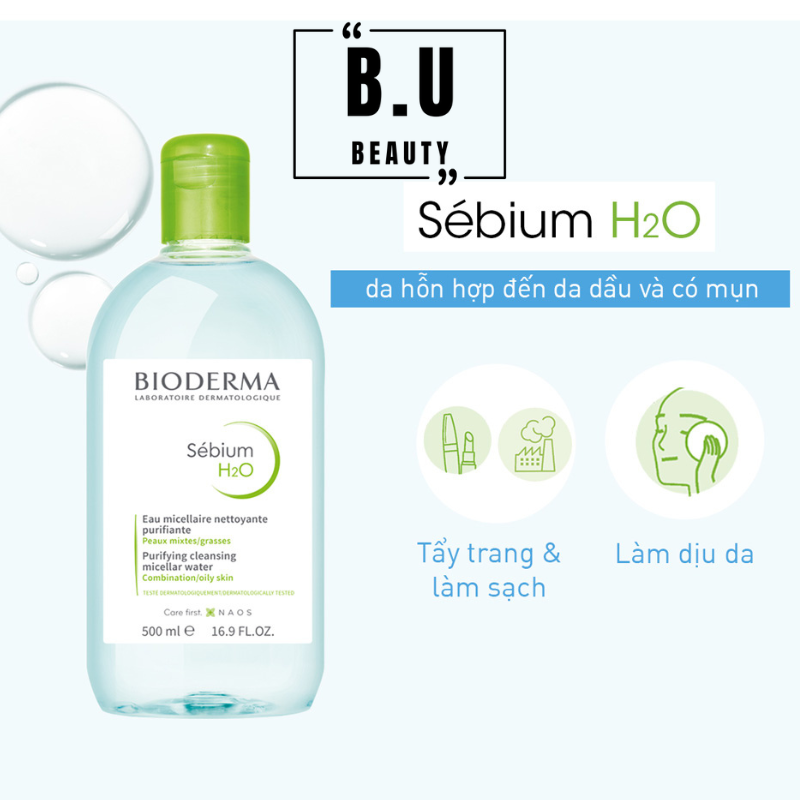 Nước tẩy trang Bioderma Xanh 500ml dành cho da dầu mụn