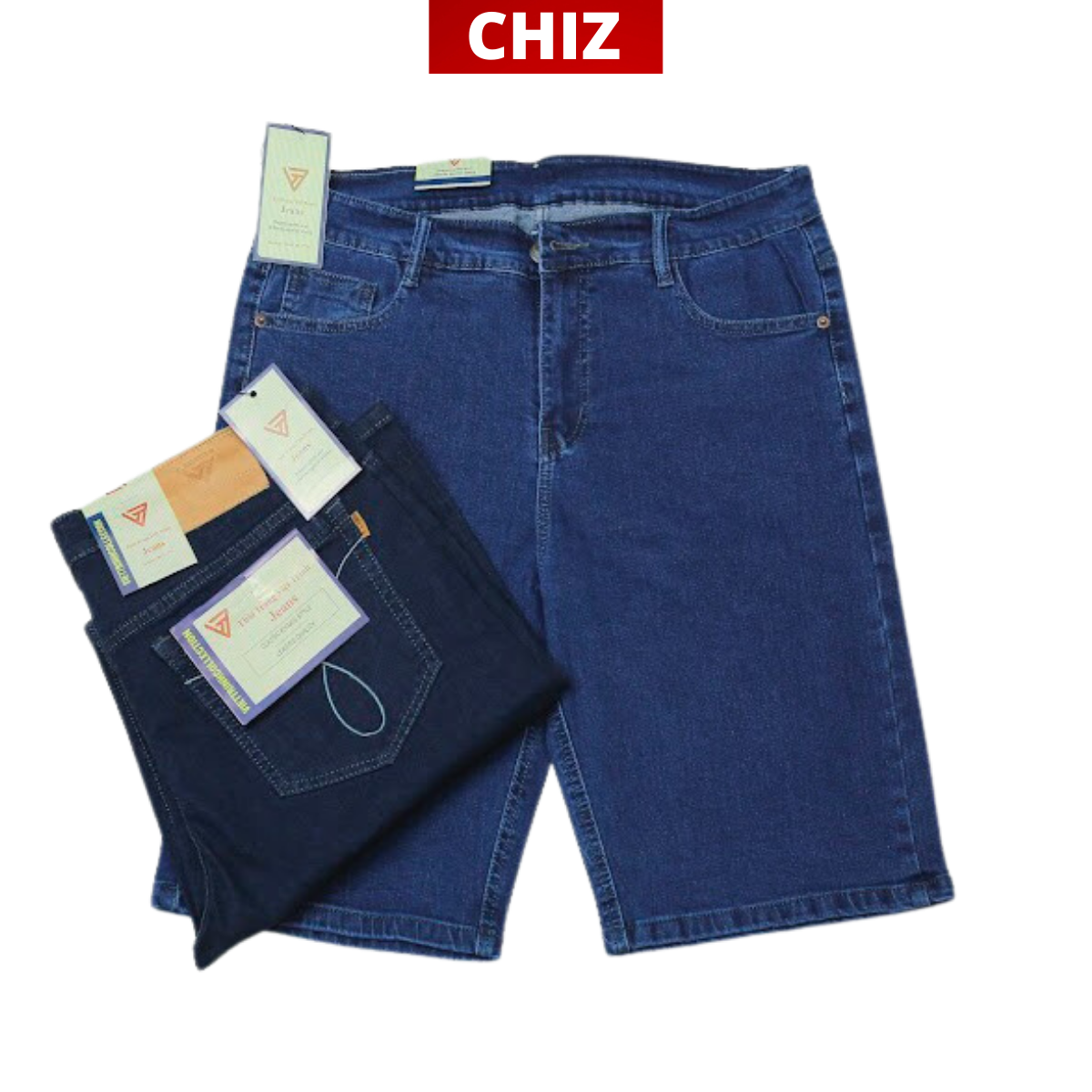 [SHORT NGANG] Quần jean bò short nam trung niên túi ngang jean co giãn form đẹp ống suông thỏai mái có big size đạiCHIZ