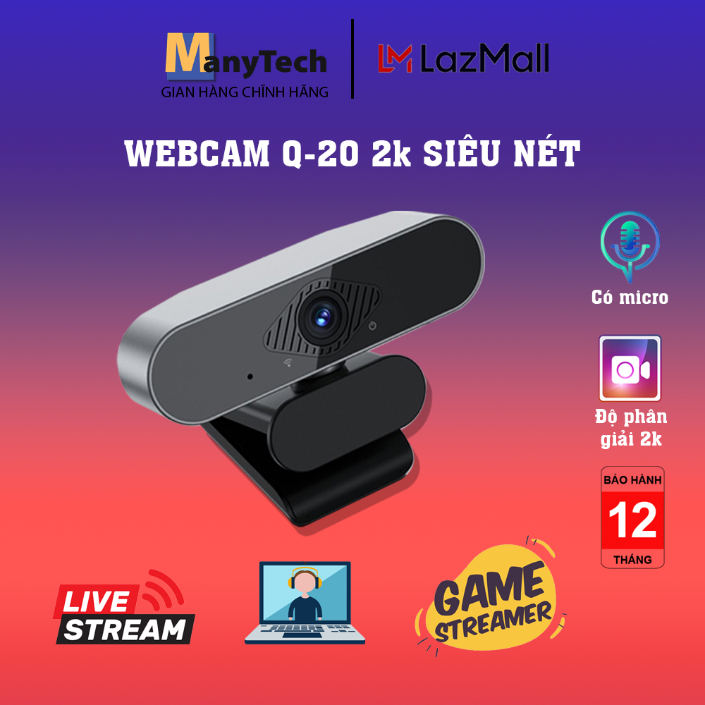 ManyTech Q-20 PC Computer Webcam 2K Resolution With Microphone Ultra