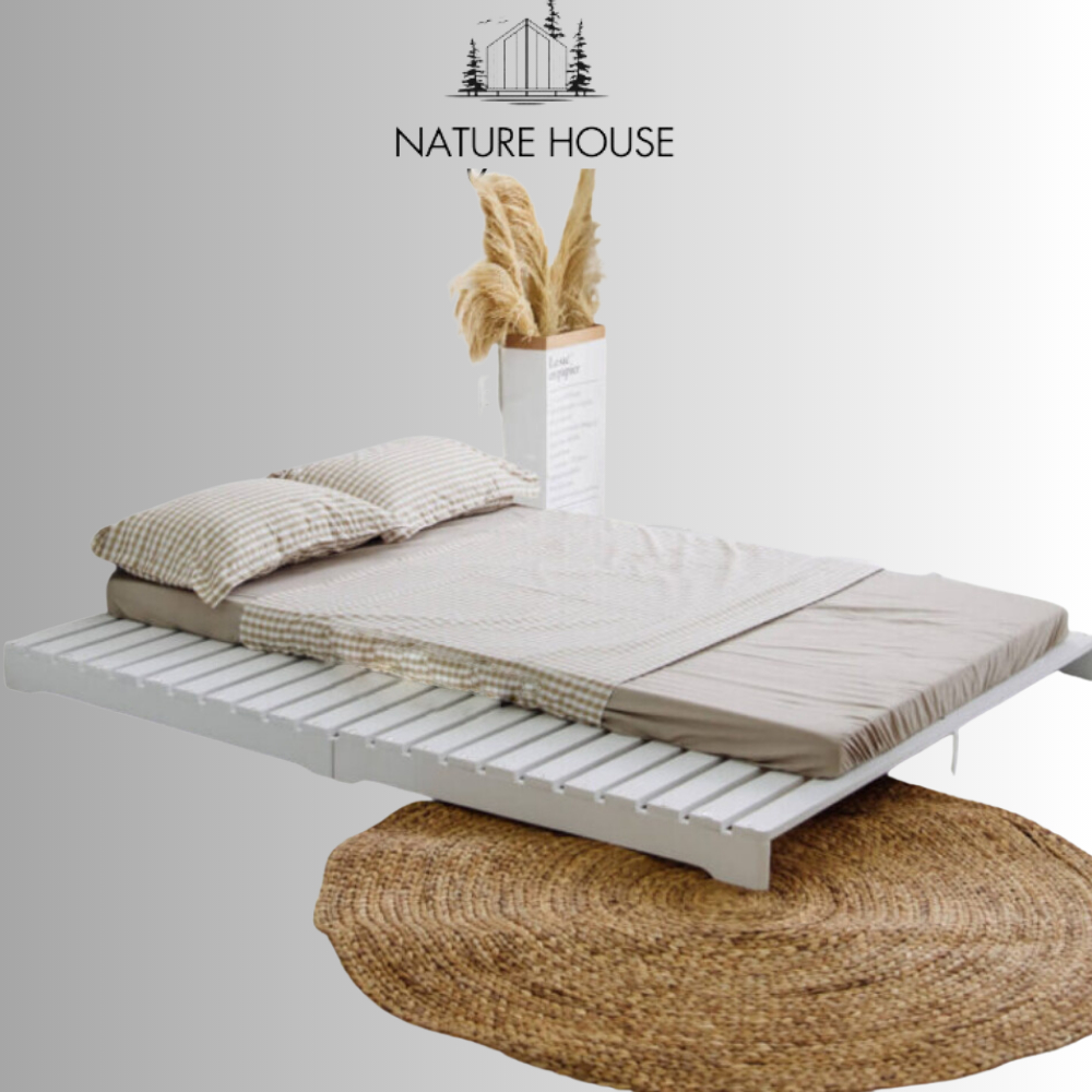 Giường ngủ pallet gỗ màu trắng gấp gọn chất liệu gỗ thông giá rẻ 1m2-1m4-1m6-1m8