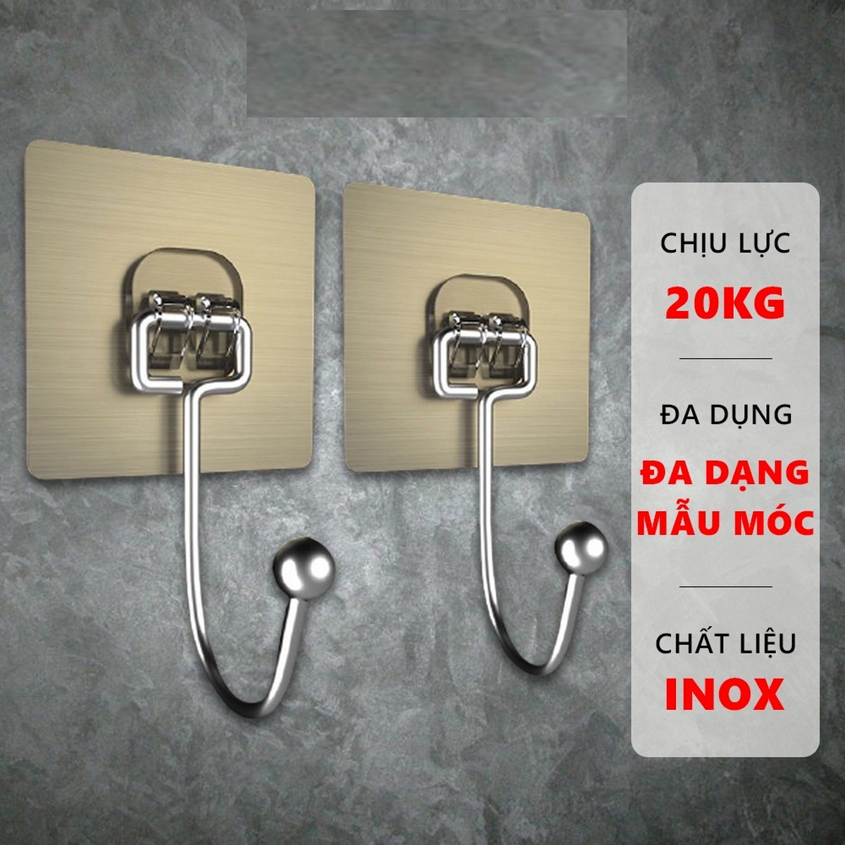 Móc Thép Dán Tường Phủ  Inox Dán Tường Chịu Lực 10kg Siêu Dính Treo đồ Gọn Gàng Ngăn Nắp