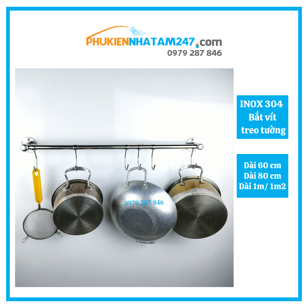 Thanh máng nồi Inox 304 PHÁT ĐẠT không rỉ sét, giá treo đồ dùng nhà bếp, cây treo xoong