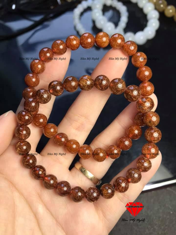 [FreeshipMAX] vòng thạch anh tóc đỏ 7.3li full tóc đá tự nhiên - chuẩn A