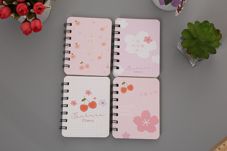 Sổ tay ghi chép mini gáy lò xo A7 hình Hoa Đào 80 trang dòng kẻ ngang SakuraShop