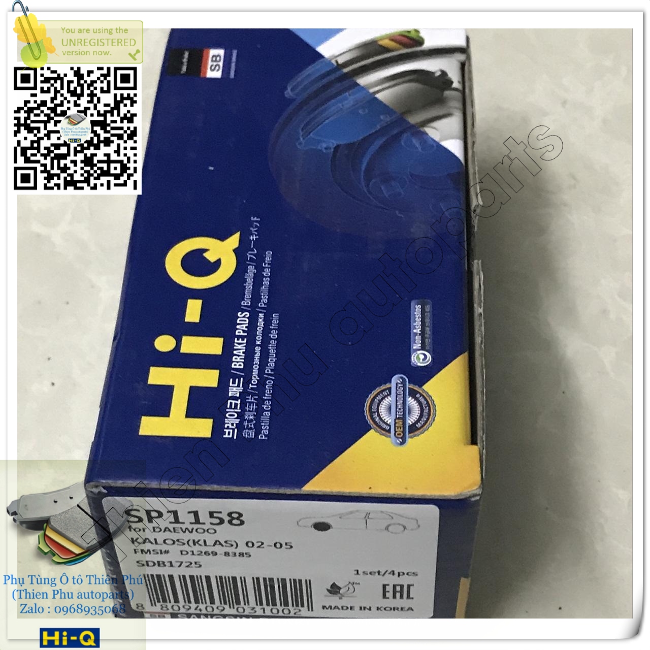 Má phanh chính hãng hi-q cho aveo + spark + matiz + gentra + kalos. bố thắng trước. oem brake pad : 96534653 96534653