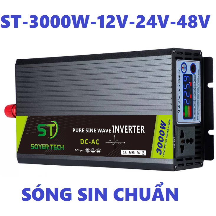 Bộ chuyển đổi điện Sin Chuẩn 3000WBộ Đổi Nguồn 12V/24V/48V sang 220V Sin Chuẩn 3000wST3000WSOYER TECH Màng Hình LCD