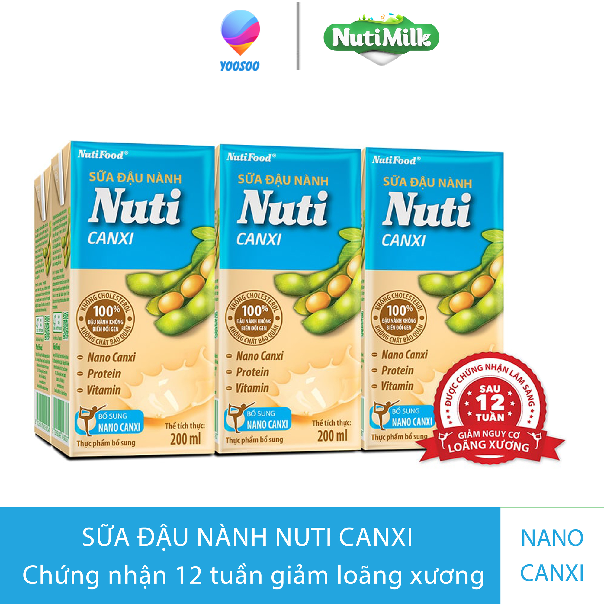 [MIỄN PHÍ SHIP ĐƠN HÀNG TỪ 49K] Lốc 06 Hộp Sữa đậu nành Nuti Canxi Hộp 200ml - Thương Hiệu NUTIFOOD -YOOSOO