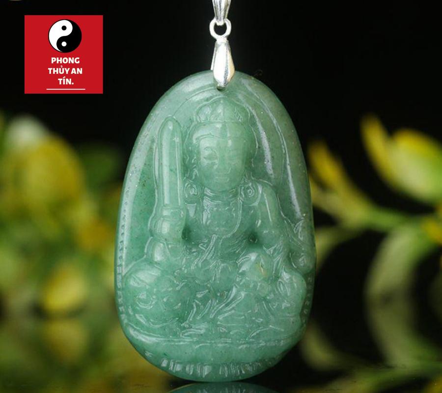 Mặt phật văn thù bồ tát đá thạch anh xanh - an tín