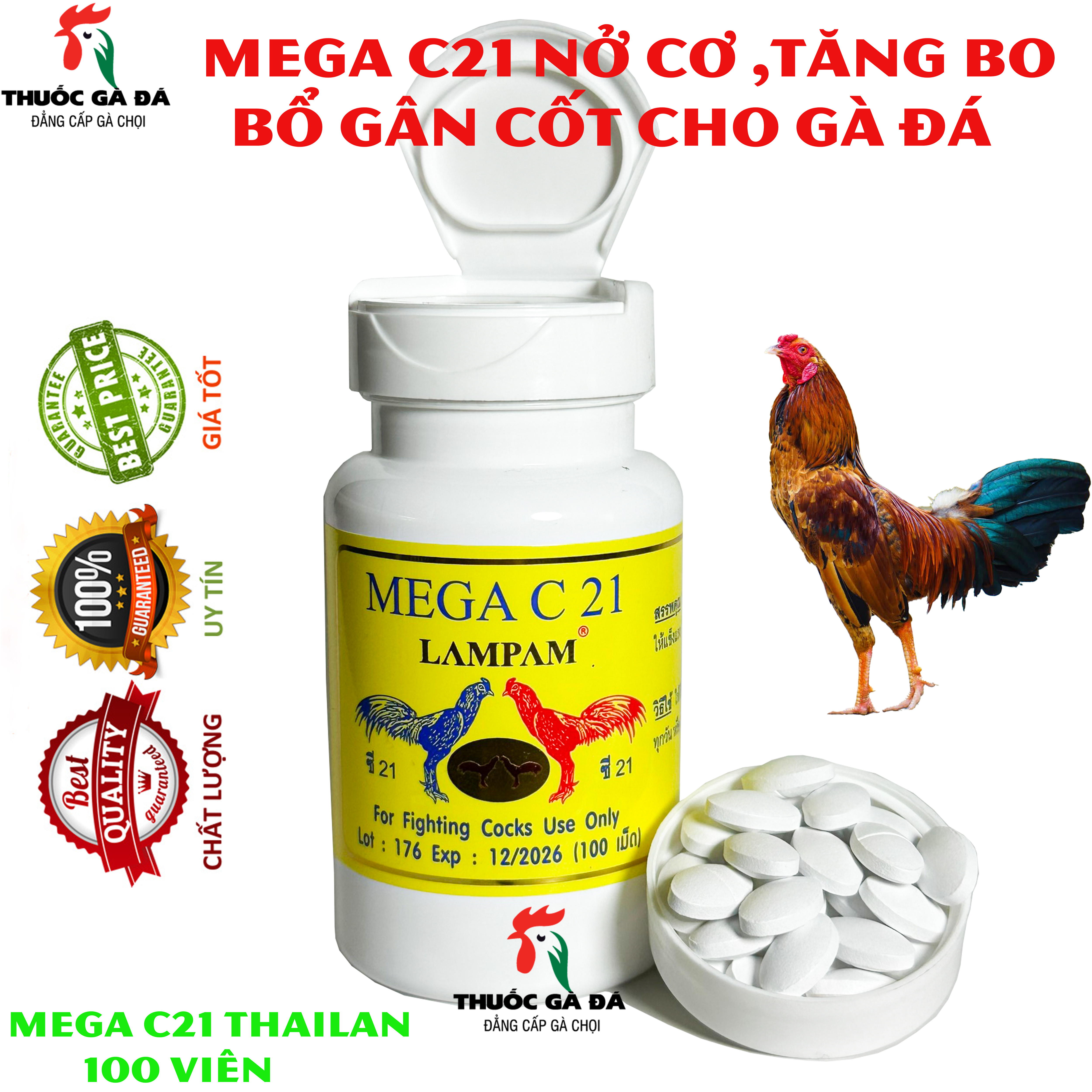 Mega C21 Dinh Dưỡng Nuôi Gà Đá Cao Cấp Thailan Hộp 100 Viên