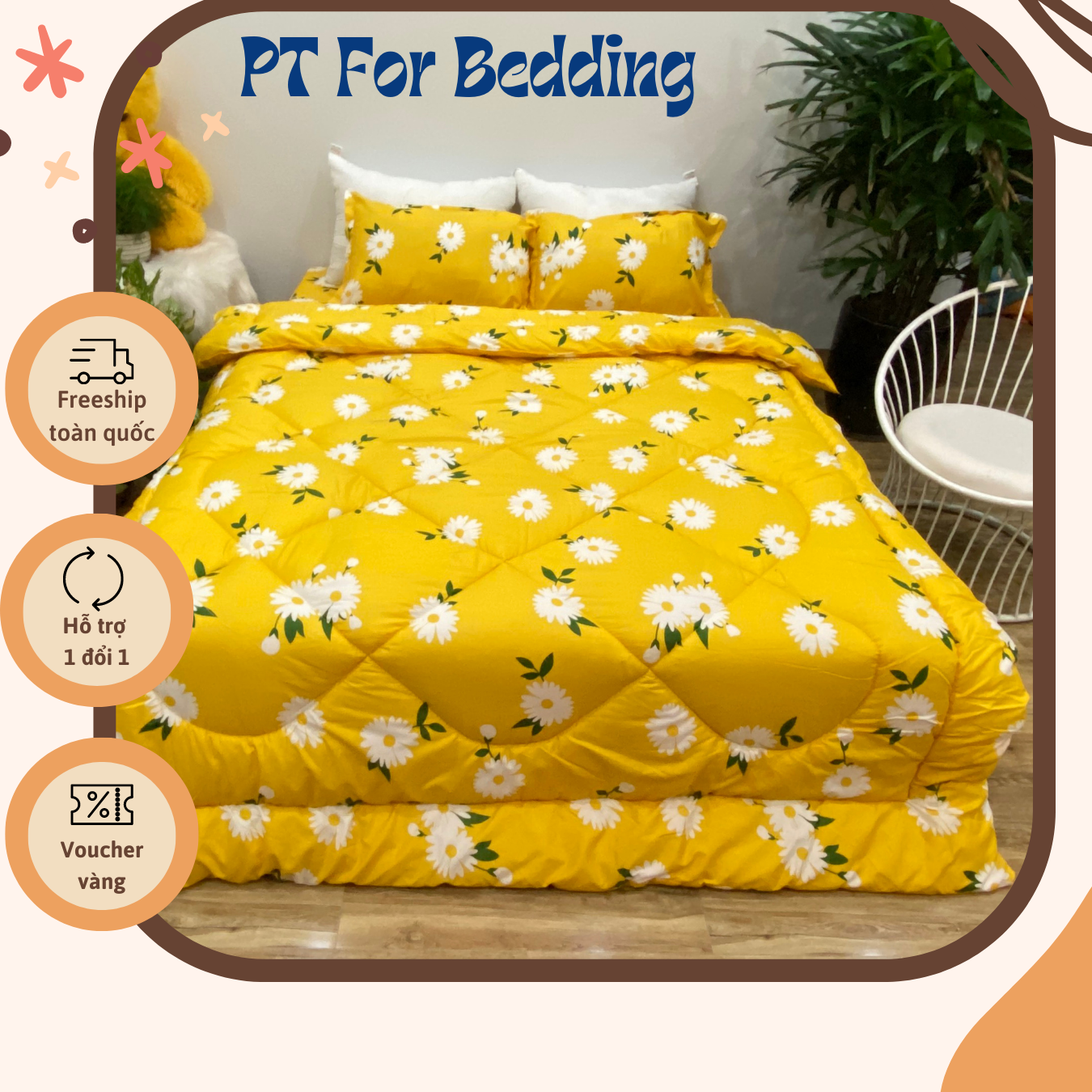 Bộ Chăn Ga Gối Cotton Poly Mẫu Hoa Cúc Vàng Họa Tiết Cực Đẹp, Chất Liệu Cotton Poly Siêu Mềm Mịn, Thấm Hút Mồ Hôi, Không Phai Màu, Có Thể Giặt Máy