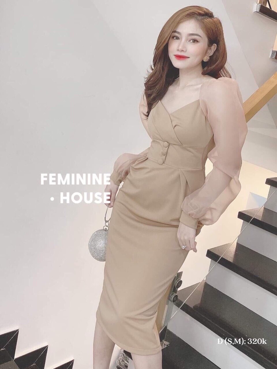 Đầm body phối tay lưới thời trang cao cap