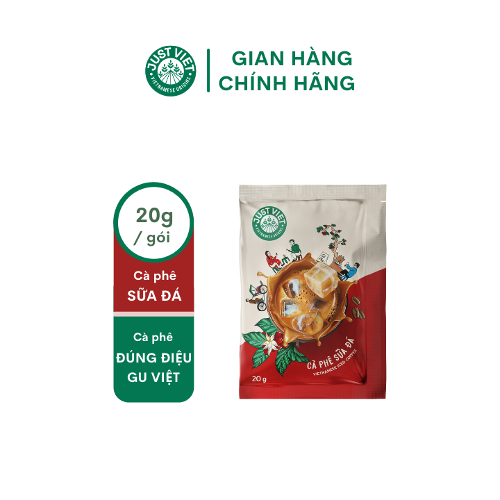 Combo 3 gói Cà Phê Sữa Đá Just Viet - Đúng Điệu Gu Việt - Sánh Đậm Tự Nhiên - 3 gói x 20g