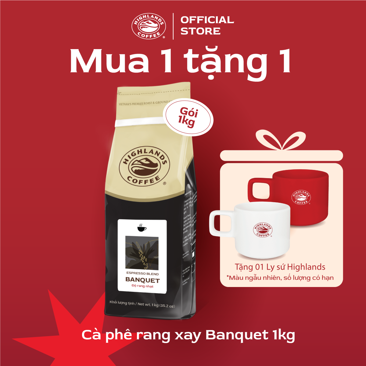   DEAL HỜI ĐÓN NOEL. Mua 1 tặng 01 ly sứ Highlands hiển thị tại giỏ hàng cho đơn đủ điều kiện  Cà phê rang xay buổi sáng Highlands Coffee 1Kg. 