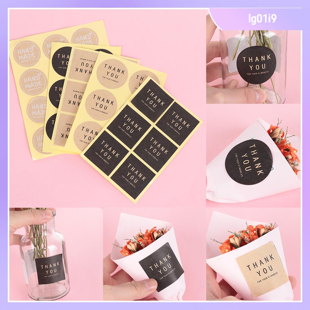 10 Tấm 60 Miếng Dán Giấy Kraft Nhãn Niêm Phong Đóng Gói Bánh Hình Tròn Hình Vuông Cảm Ơn Bạn Thủ Công Kraft Sticker Miếng Dán Quà Tặng Tự Làm Bánh