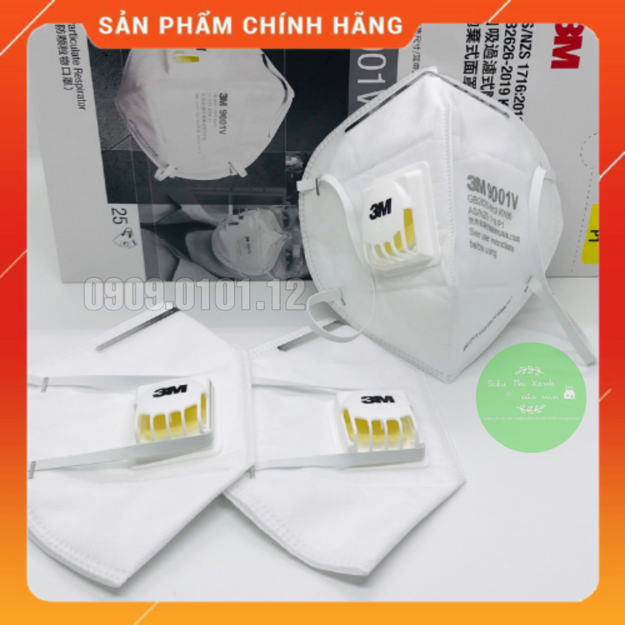 Khẩu trang 3m 9001v có van thở cao cấp hộp 25 cái, khẩu trang n95 chính hãng đạt chuẩn kn90 as/nzs ffp1