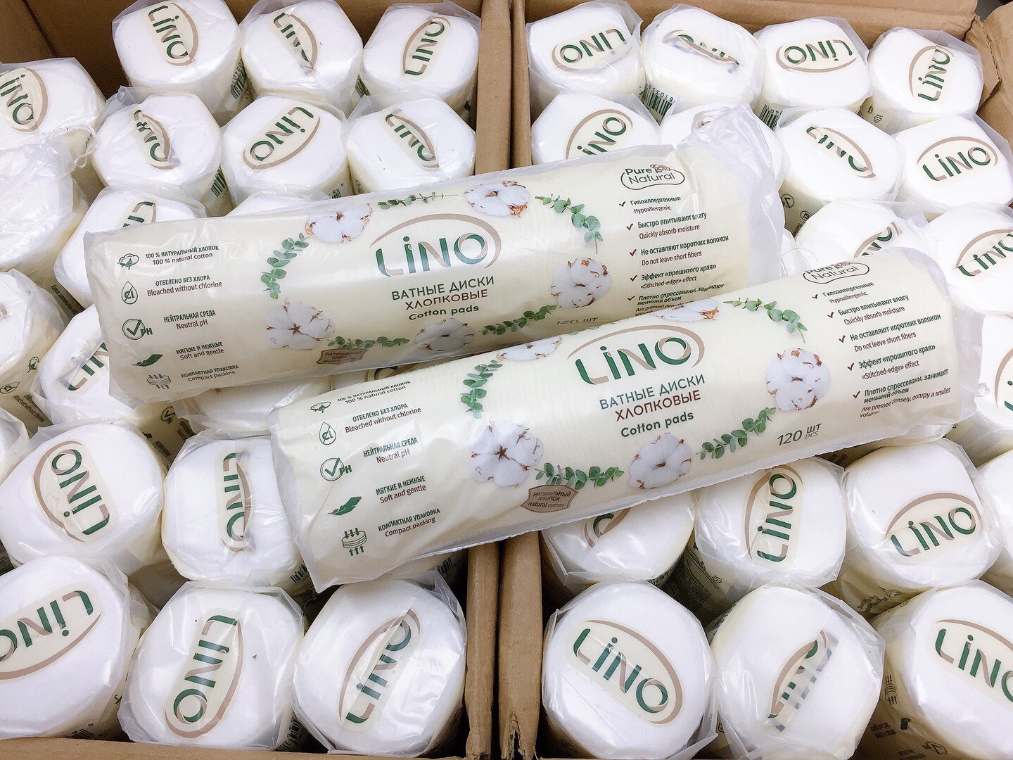 Bông tẩy trang lino 120 miếng- hàng xách tay nga