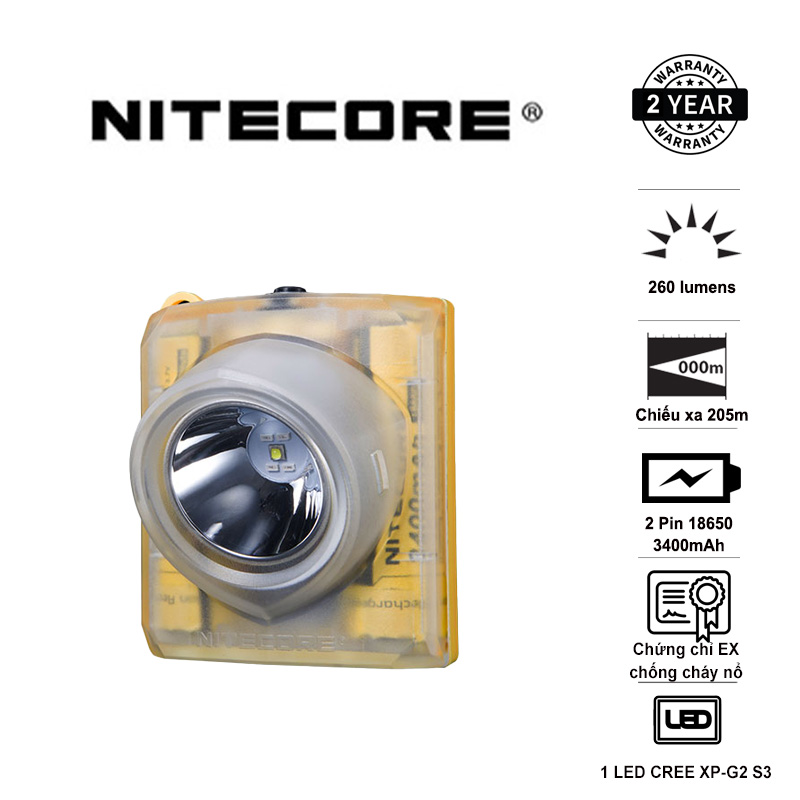 Đèn pin chống cháy nổ NITECORE EH1 sáng 260 lumens chiếu xa 205m pack pin liền thân 6800mAh