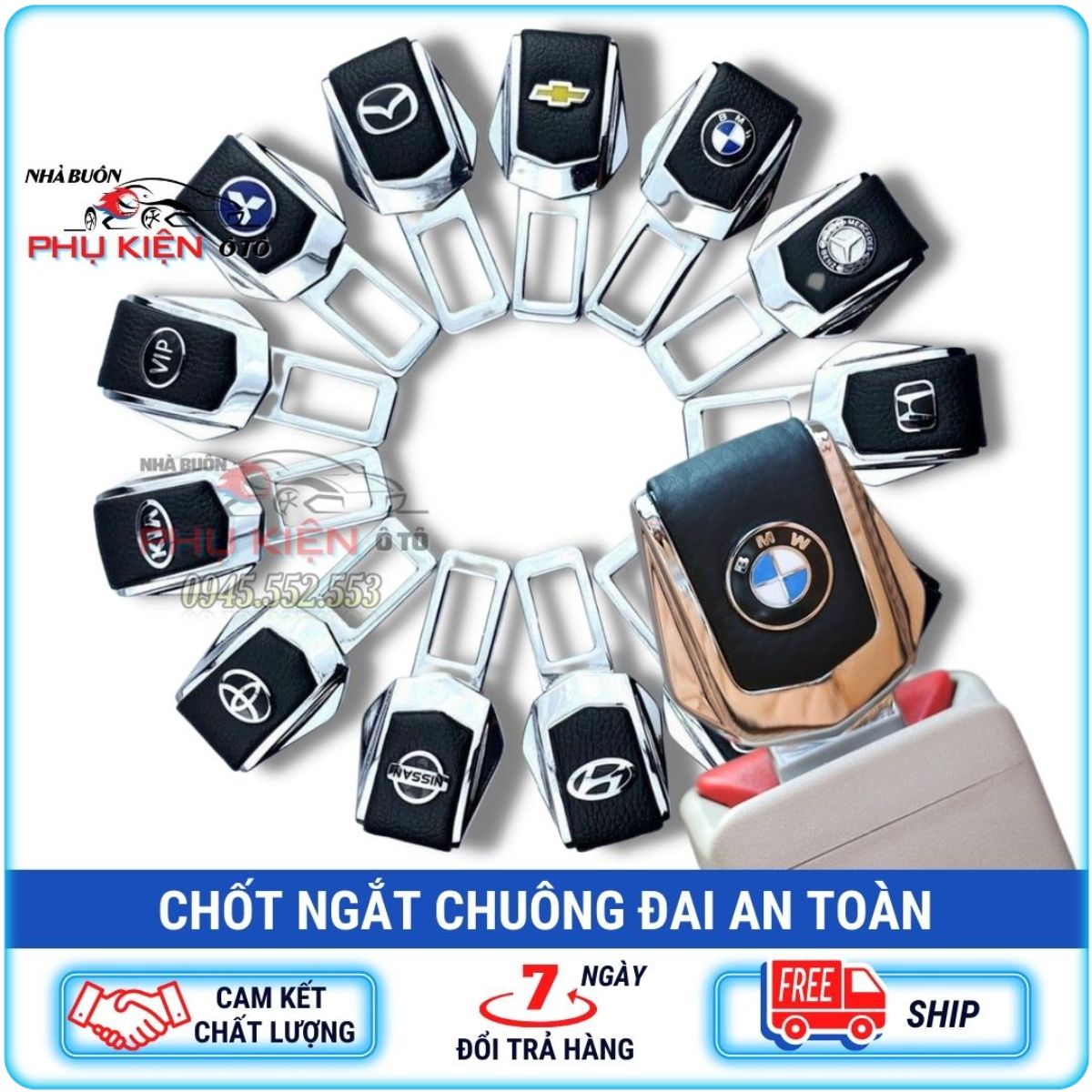 Chốt đai ngắt chuông cảnh báo an toàn ô tô logo các hãng xe ( Lẻ 1 cái )