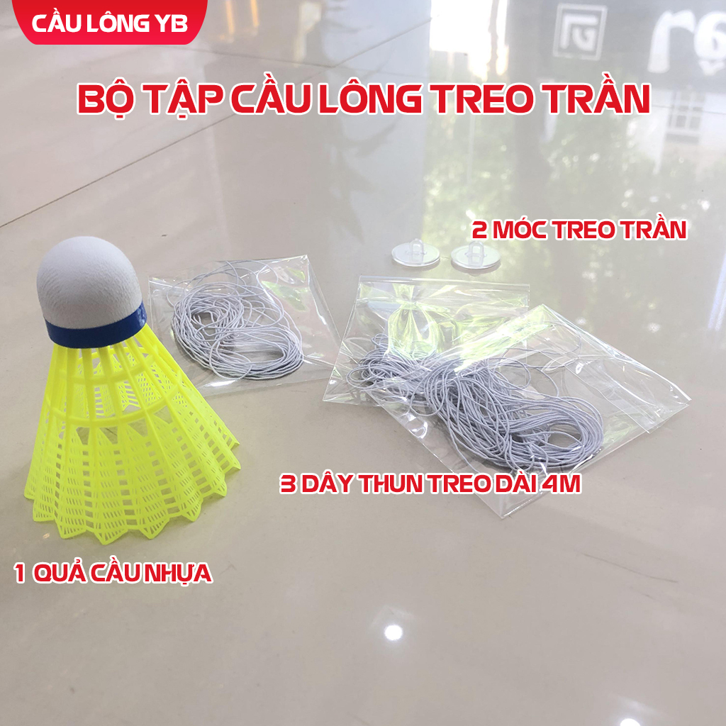 Bộ tập cầu lông tại nhà - 3 dây thun tập phản xạ cầu lông - 2 móc treo dây chun tập cầu lông 1 Cầu loại 1 - Cầu Lông YB