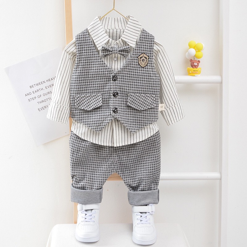 Set bộ vest ghile kẻ karo bé trai 7-18kg - Có ảnh thật - Set bộ bé trai, bộ vest bé trai, vest cho bé trai, vest ghile - Shubishop.vn