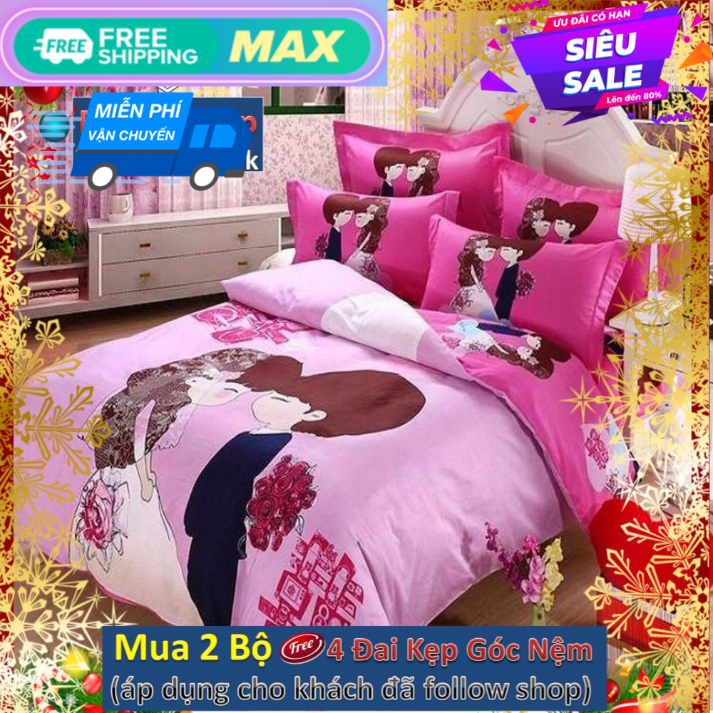 Bộ ga gối bọc cô dâu chú rể (Hồng)