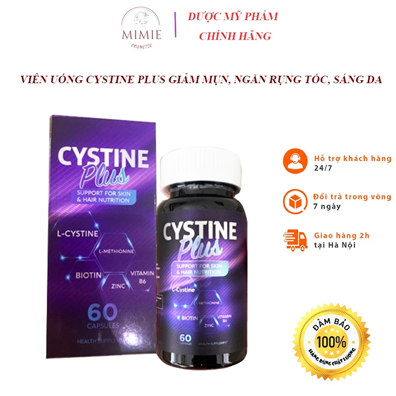 Viên uống cystine plus giảm mụn, ngăn rụng tóc, giảm sắc tố da hộp 60 viên
