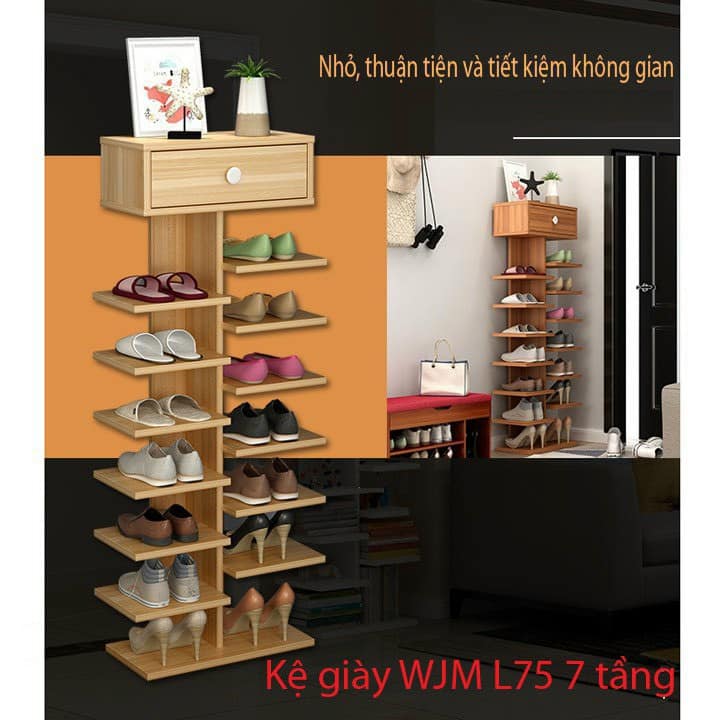KỆ GỖ ĐỂ GIÀY  WJM L75 THIẾT KẾ THEO HÌNH DÍCH DẮC 7 TẦNG TIỆN DỤNG MẪU MỚI NHÂT