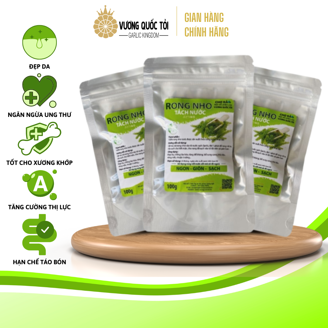 Rong nho tách nước - vương quốc tỏi - túi 100g nở ra 300g, thực phẩm cho sức khoẻ, công nghệ tách nước nhật bản