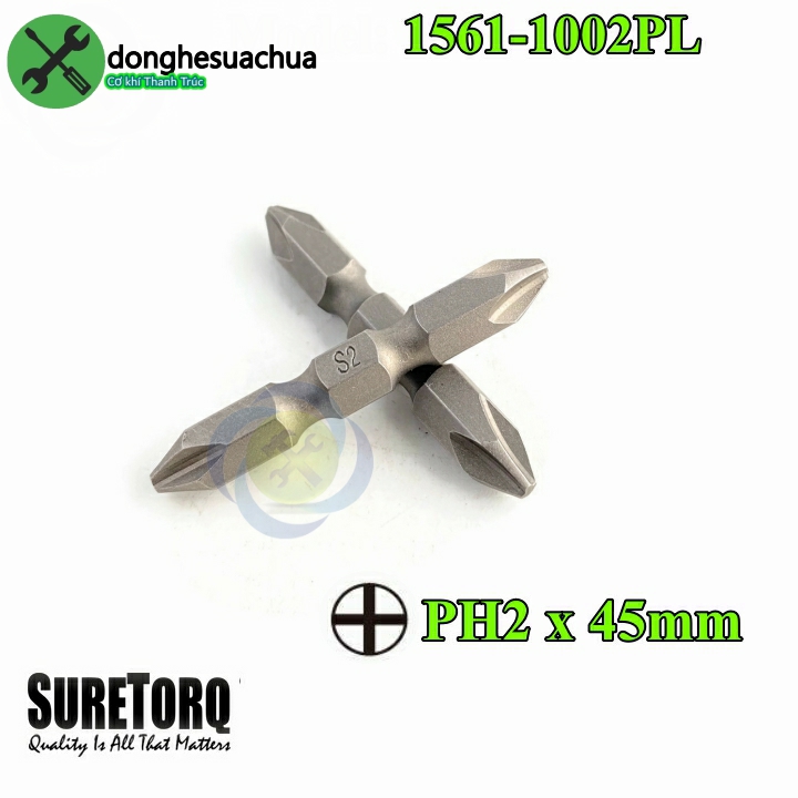 Mũi vặn vít 2 đầu ph2 suretorq 1561-1002 pl màu xám dài 45mm