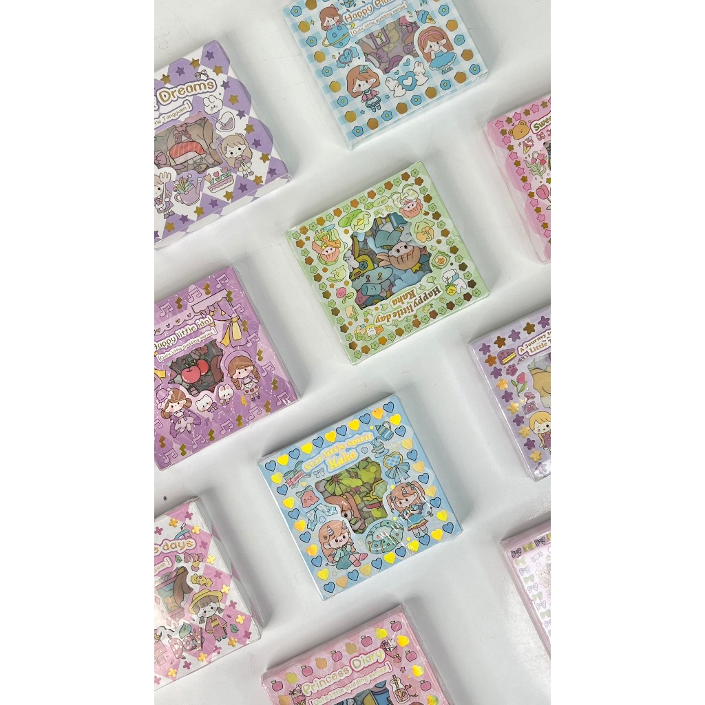 Hộp tấm sticker kích thước 8x8cm miếng dán cute trang trí bình nước cô gái dễ thương b127