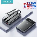 Sạc dự phòng Kuulaa 10000mAh 22.5W Power Bank with Built-in Cable,  Fast Charging Powerbank with Digital LED Display for iPhone 16 15 14 13 12 Huawei Xiaomi Samsung