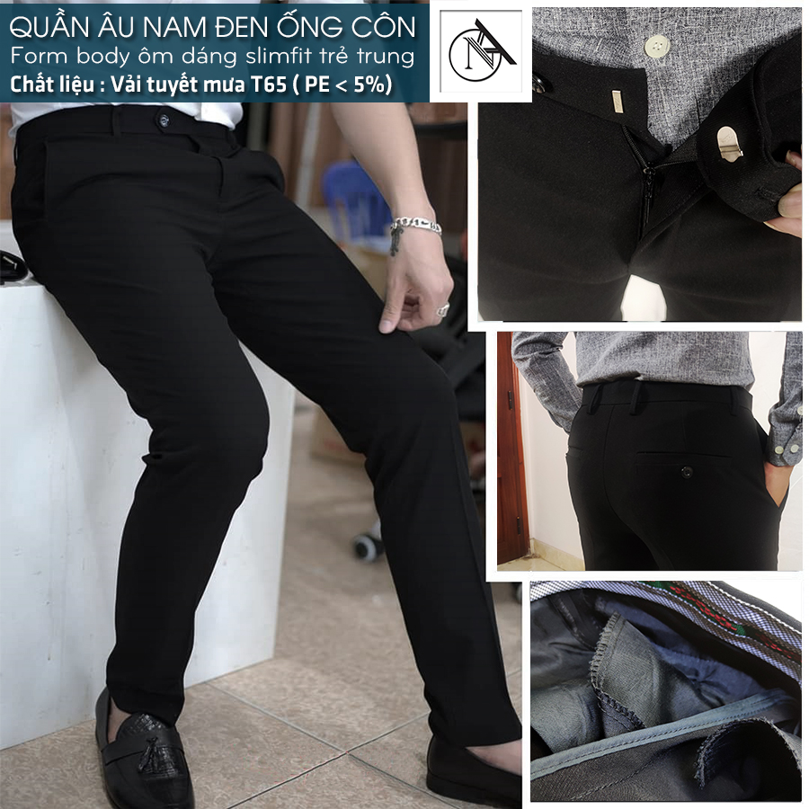 Quần Âu nam đen vải tuyết mưa T65, không nhăn , không bám bụi, co dãn 4 chiều