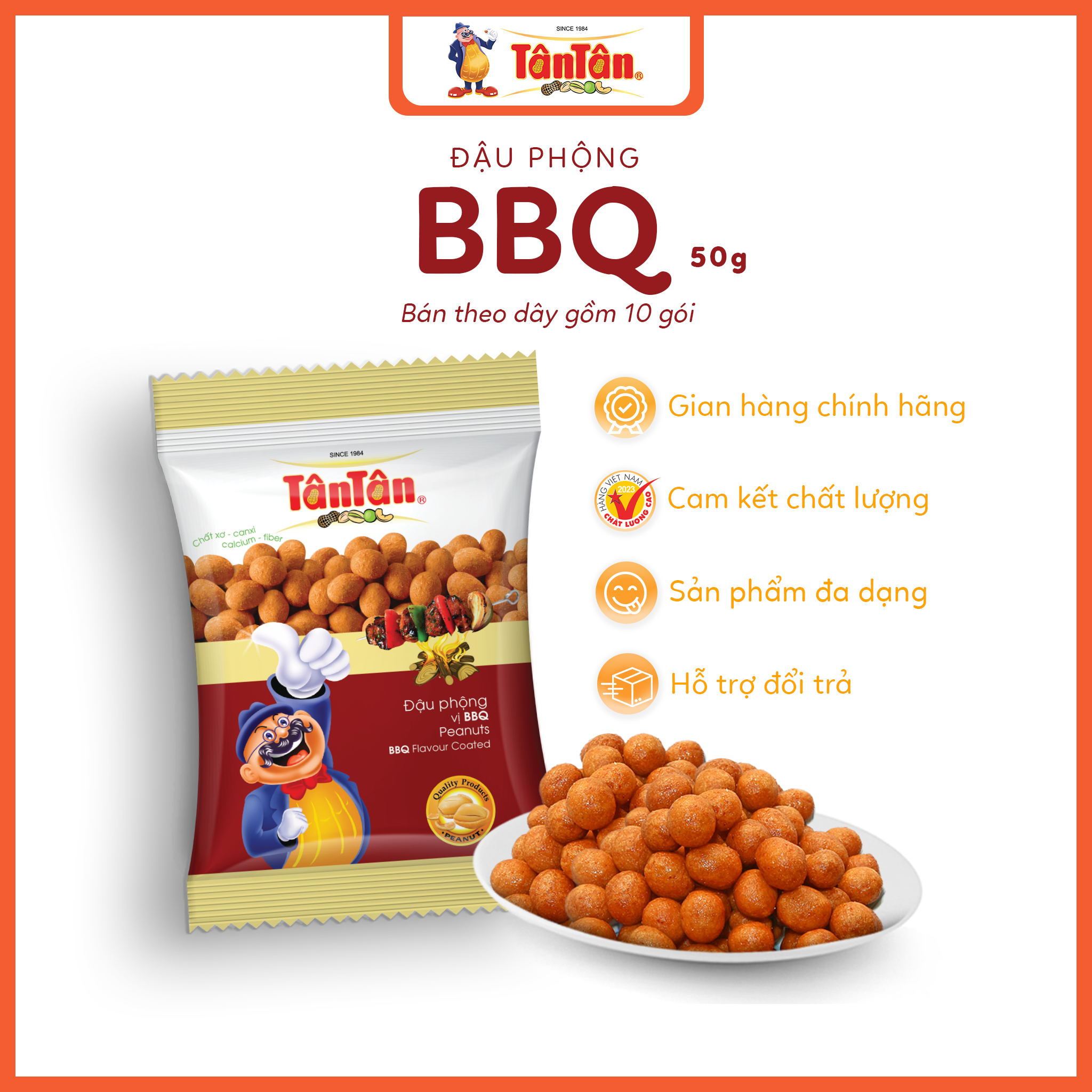 10 gói đậu phộng vị bbq tân tân
