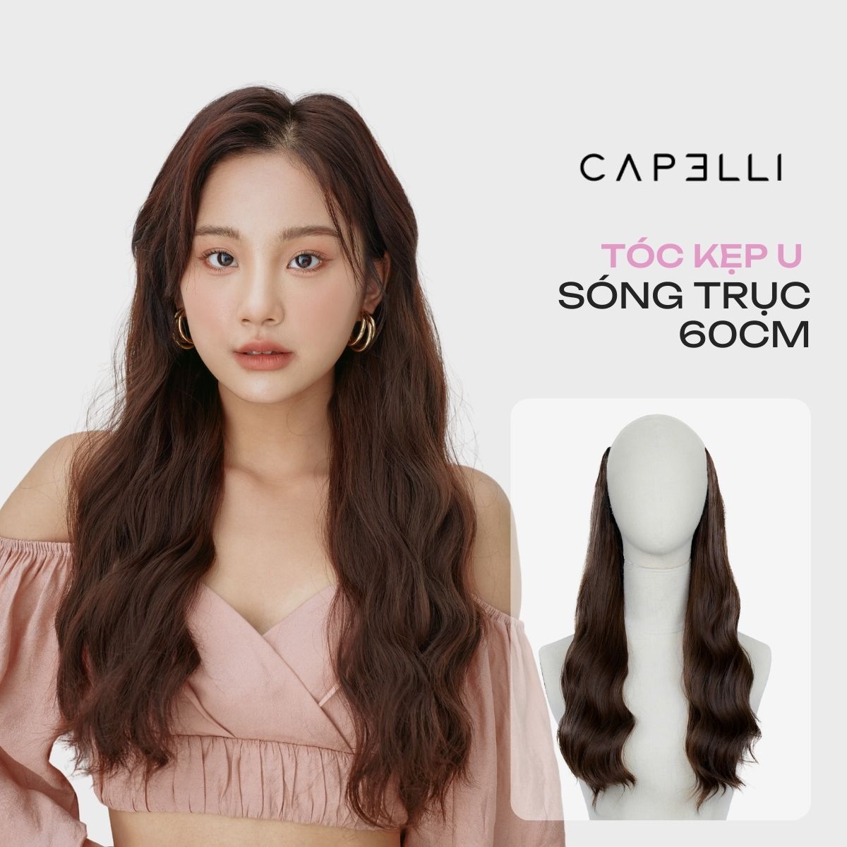 Tóc kẹp u capelli dáng xoăn sóng trục 60cm