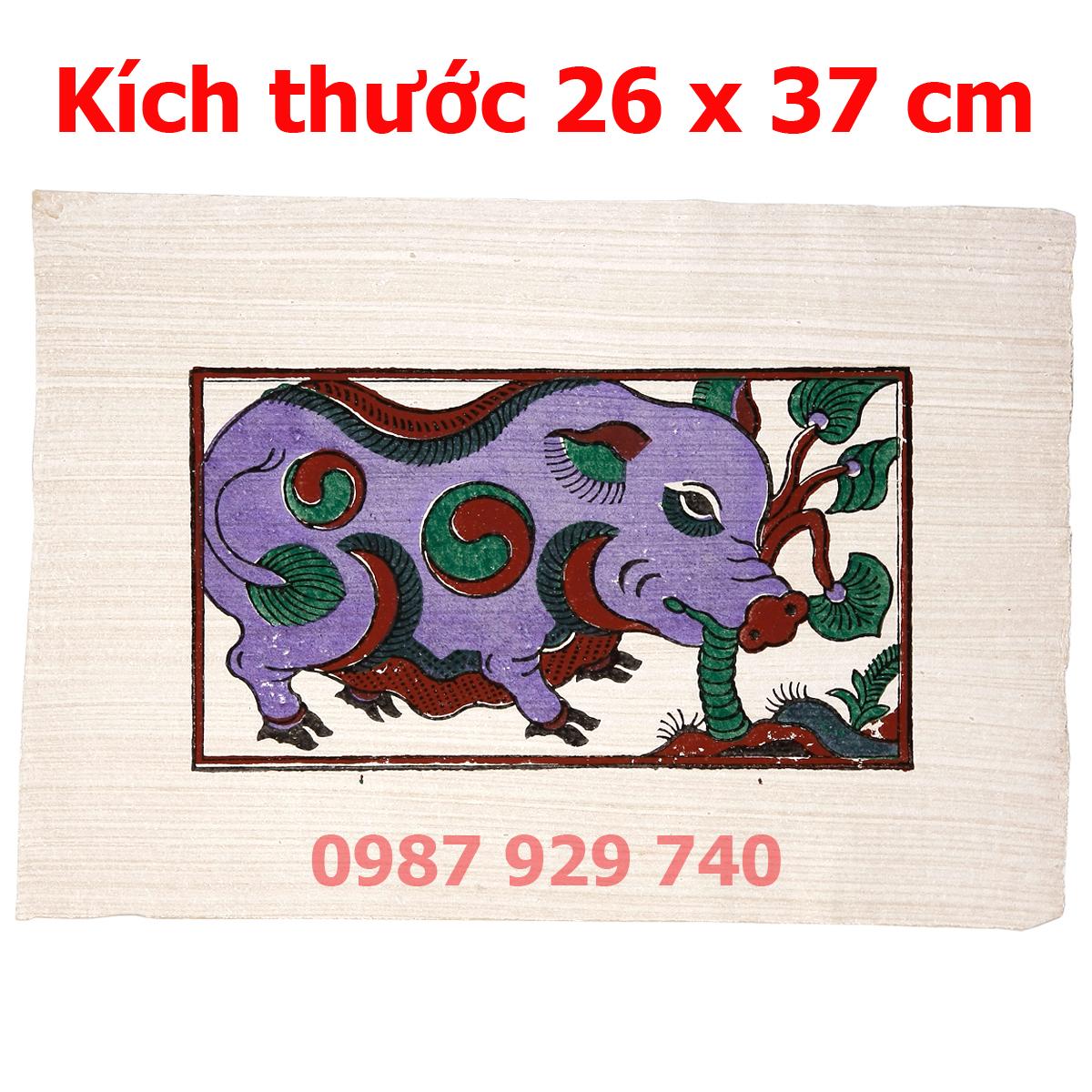 Tranh Đông Hồ - Bức Lợn ăn cây ráy - không kèm khung tranh Dong Ho folk paintings - Viet Nam national cultural heritage
