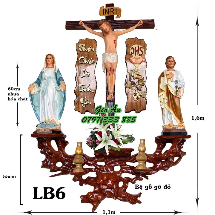 bàn thờ Công Giáo mẫu liền gỗ gõ đỏ LB6