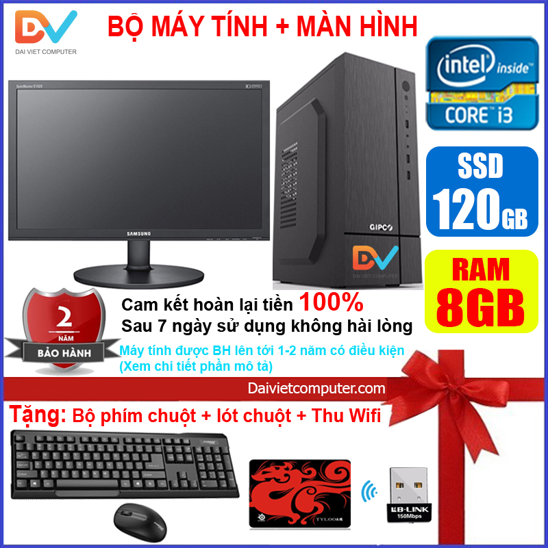 [Trả góp 0%]Bộ máy tính văn phòng học tập + Màn hình 18.5 inch CPU G3220 / Core i3 4130 / Ram 4-8GB / SSD 120-240GB [TẶNG: Bộ phím chuột + USB thu wifi +  bàn di chuột] VPi34 - LDV