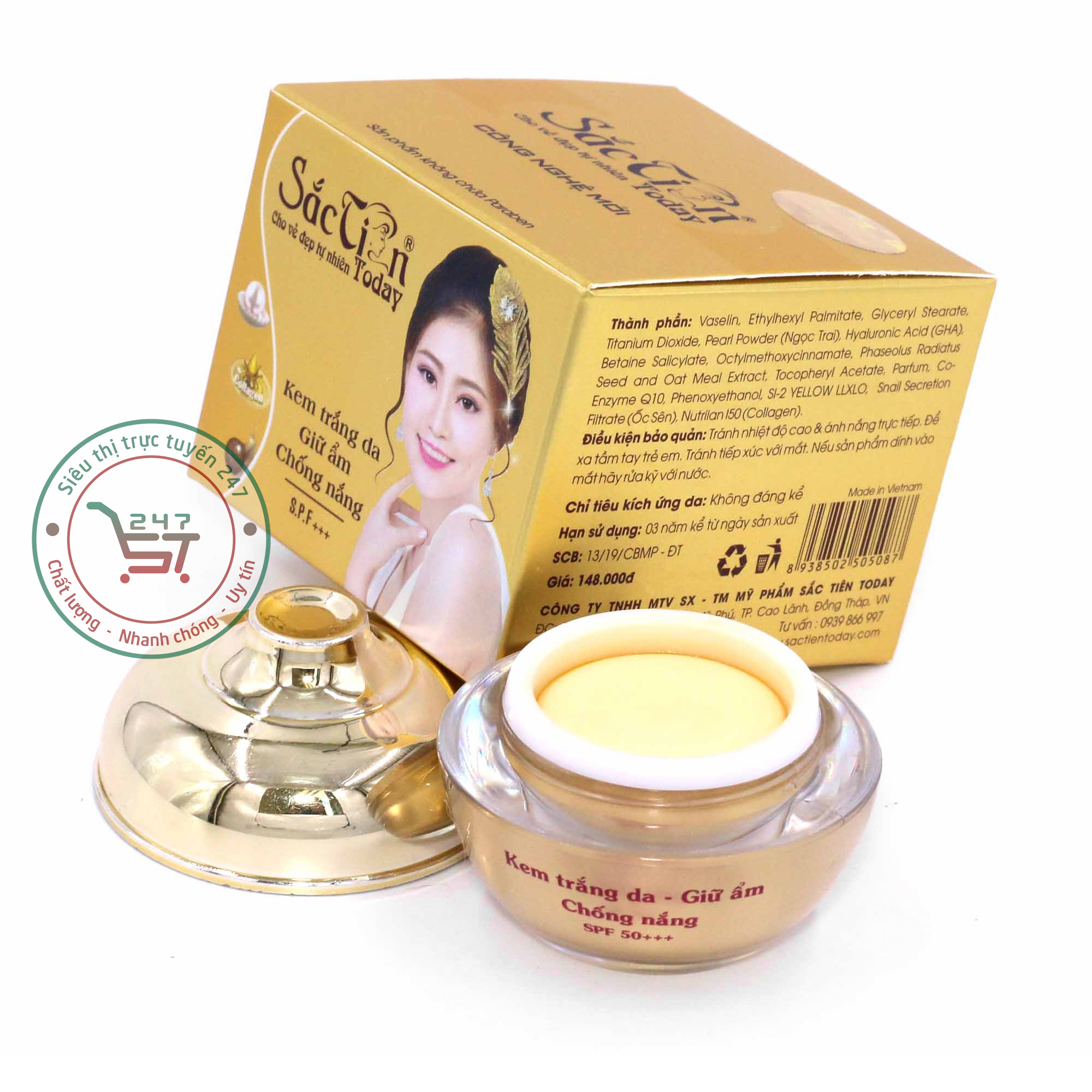 Kem dưỡng Trắng da mặt Giữ ẩm Chống nắng Sắc Tiên (Vàng)