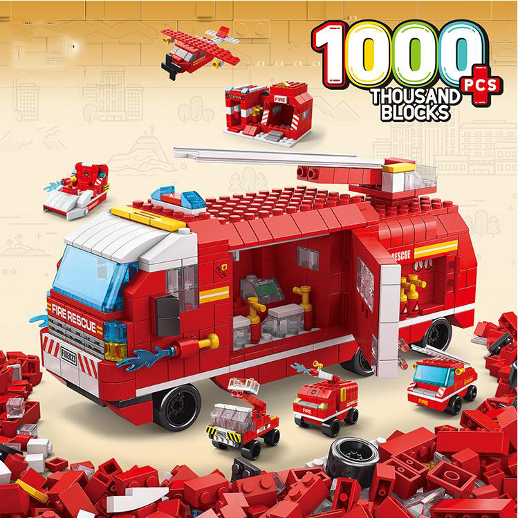 Xe cứu hỏa 1000 Chi Tiết - Bộ đồ chơi trẻ em lắp ráp mô hình xe cứu hỏa, lắp ghép lính cứu hỏa dochoilapghep