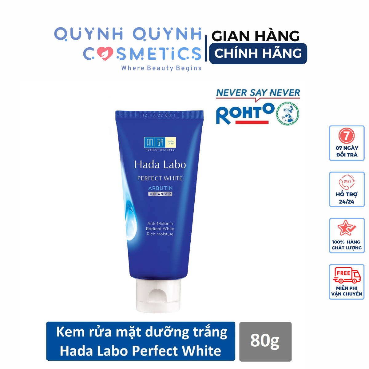 Kem rửa mặt dưỡng trắng Hada Labo Perfect White Cleanser 80g