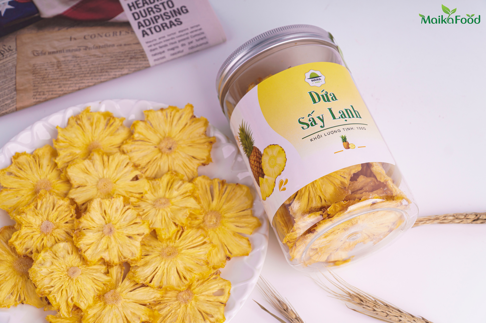 Dứa Sấy Lạnh Maika Food 100gr - Ăn vặt - Detox - Kento - Giảm Cân - Vitamin - Không Đường